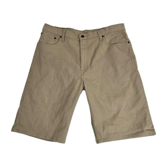 Levis 569 Shorts Mens 36 Khaki Tan Loose Straight 5 Pocket Zip Fly Stretch Twill - Picture 1 of 16
